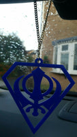 Blue acrylic khanda punjabi sikh pendant singh car rear mirror hanging chain new