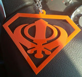 Orange acrylic khanda punjabi sikh singh kaur pendant car mirror hanging chain w