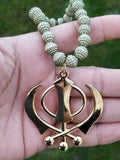 Gold plated khanda punjabi sikh singh kaur beads pendant for car rear mirror ss4