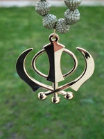 Gold plated khanda punjabi sikh singh kaur beads pendant for car rear mirror ss4