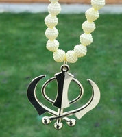 Gold plated khanda punjabi sikh singh kaur beads pendant for car rear mirror ss4