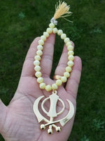 Gold plated khanda punjabi sikh singh kaur beads pendant for car rear mirror ss4