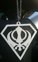 White acrylic khanda punjabi sikh pendant singh kaur car mirror hanging chain new