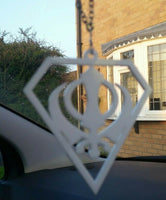 White acrylic khanda punjabi sikh pendant singh kaur car mirror hanging chain new