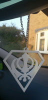 White acrylic khanda punjabi sikh pendant singh kaur car mirror hanging chain new