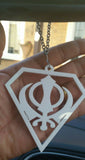 White acrylic khanda punjabi sikh pendant singh kaur car mirror hanging chain new