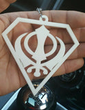 White acrylic khanda punjabi sikh pendant singh kaur car mirror hanging chain new