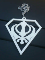 White acrylic khanda punjabi sikh pendant singh kaur car mirror hanging chain new