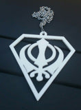 White acrylic khanda punjabi sikh pendant singh kaur car mirror hanging chain new