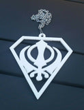 White acrylic khanda punjabi sikh pendant singh kaur car mirror hanging chain new