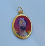 Sikh Guru Nanak Ji Guru Gobind Singh Oval Pendant in Black Evil Shield Thread MM