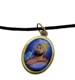 Sikh Guru Nanak Ji Guru Gobind Singh Oval Pendant in Black Evil Shield Thread MM