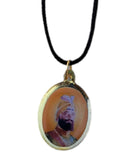 Sikh Guru Nanak Ji Guru Gobind Singh Oval Pendant in Black Evil Shield Thread MM