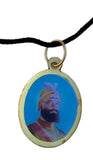 Sikh Guru Nanak Ji Guru Gobind Singh Oval Pendant in Black Evil Shield Thread MM