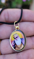 Sikh Guru Nanak Ji Guru Gobind Singh Oval Pendant in Black Evil Shield Thread MM