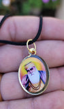 Sikh Guru Nanak Ji Guru Gobind Singh Oval Pendant in Black Evil Shield Thread MM