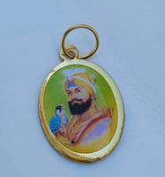 Sikh Guru Nanak Ji Guru Gobind Singh Oval Pendant in Black Evil Shield Thread MM