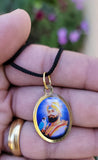 Sikh Guru Nanak Ji Guru Gobind Singh Oval Pendant in Black Evil Shield Thread MM