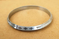 Silver Plated Kara Laser Engraved Khanda Kada Sikh Singh Kaur Khalsa Bangle CC35