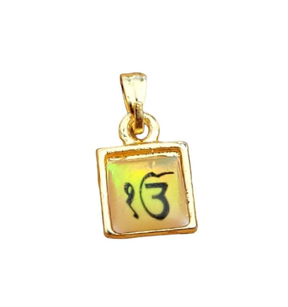 Small Punjabi Sikh Singh Gold Tone Eik Onkar Square Pendant Chain necklace LL33