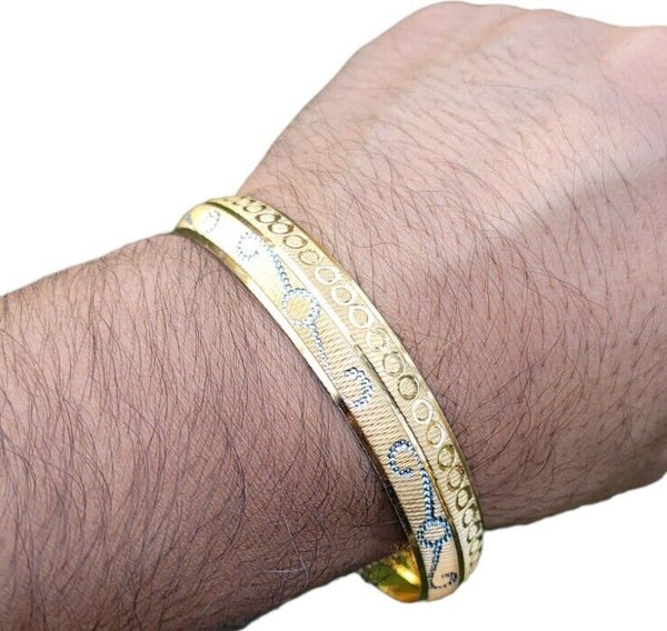 Designer kara Two Tone Bracelet Silver Gold Plated Sikh Kada Khalsa Bangle DD28