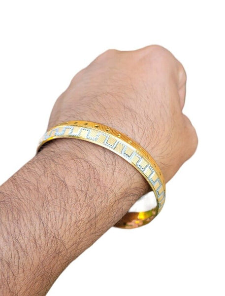 Designer kara Two Tone Bracelet Silver Gold Plated Sikh Kada Khalsa Bangle DD27