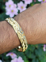 Designer kara Two Tone Bracelet Silver Gold Plated Sikh Kada Khalsa Bangle DD29