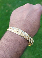 Designer kara Two Tone Bracelet Silver Gold Plated Sikh Kada Khalsa Bangle DD29