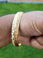 Designer kara Two Tone Bracelet Silver Gold Plated Sikh Kada Khalsa Bangle DD27