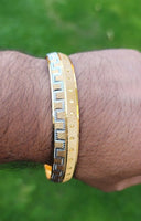 Designer kara Two Tone Bracelet Silver Gold Plated Sikh Kada Khalsa Bangle DD27