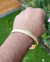 Designer kara Two Tone Bracelet Silver Gold Plated Sikh Kada Khalsa Bangle DD28