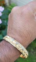 Designer kara Two Tone Bracelet Silver Gold Plated Sikh Kada Khalsa Bangle DD29