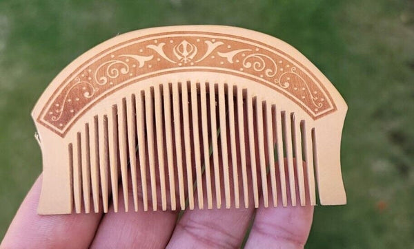 Sikh Comb Wooden Kanga Singh Kaur Kakar Khalsa 1 of 5 Ks Khanda engraved PP3 New