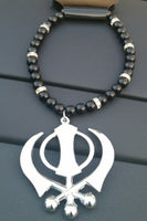 Silver plated punjabi large sikh khanda pendant car rear mirror hanging mala m2