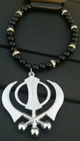 Silver plated punjabi large sikh khanda pendant car rear mirror hanging mala m2