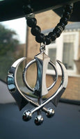 Silver plated punjabi large sikh khanda pendant car rear mirror hanging mala m2