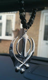 Silver plated punjabi large sikh khanda pendant car rear mirror hanging mala m2