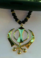 Sikh Khanda pendant Gold Plated Punjabi car rear mirror hanging beads Mala RR4