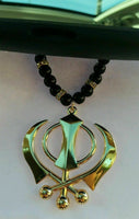 Sikh Khanda pendant Gold Plated Punjabi car rear mirror hanging beads Mala RR4