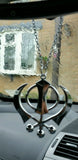 Large Stainless Steel Punjabi Sikh Large Khanda Pendant Car Mirror Hanging P1