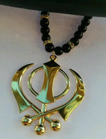 Sikh Khanda pendant Gold Plated Punjabi car rear mirror hanging beads Mala RR4