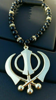 Sikh Khanda pendant Gold Plated Punjabi car rear mirror hanging beads Mala RR4