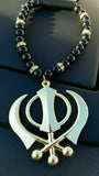 Sikh Khanda pendant Gold Plated Punjabi car rear mirror hanging beads Mala RR4