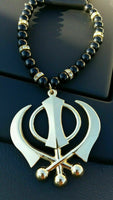 Sikh Khanda pendant Gold Plated Punjabi car rear mirror hanging beads Mala RR4