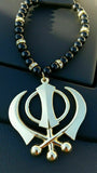 Sikh Khanda pendant Gold Plated Punjabi car rear mirror hanging beads Mala RR4