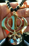 Sikh Khanda pendant Gold Plated Punjabi car rear mirror hanging beads Mala RR4