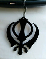 LARGE Black Acrylic Khanda Punjabi Sikh Pendant Car Rear Mirror Hanging in Chain