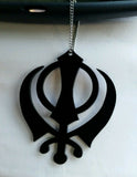 LARGE Black Acrylic Khanda Punjabi Sikh Pendant Car Rear Mirror Hanging in Chain