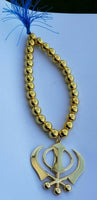 Gold plated stunning small khanda punjabi sikh pendant car rear mirror bead mala