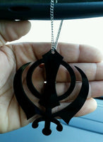 LARGE Black Acrylic Khanda Punjabi Sikh Pendant Car Rear Mirror Hanging in Chain